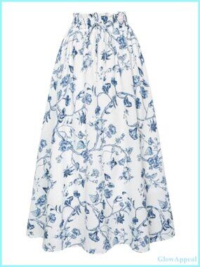 Victorian Floral Maxi Skirt Women High Waist Pleated Long Skirt